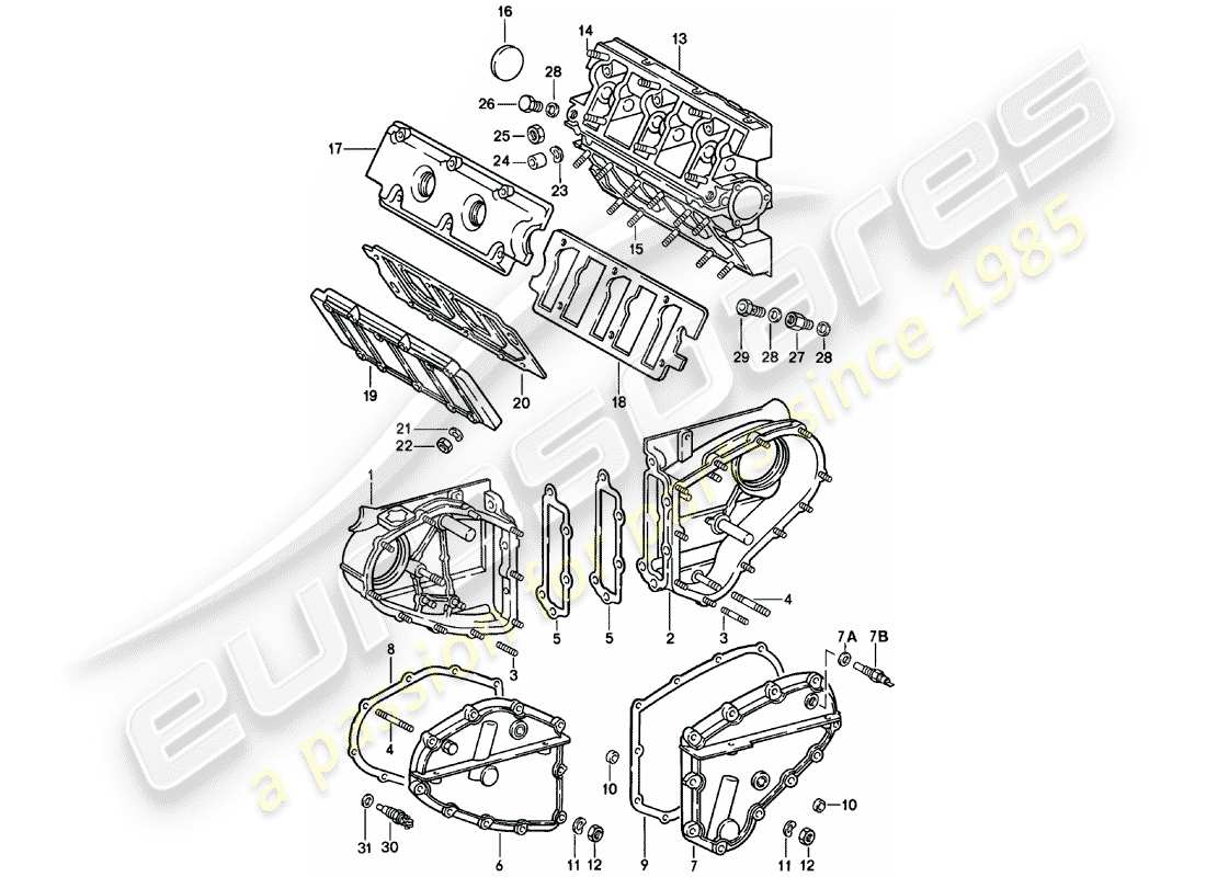 porsche 911 (1981) camshaft housing - chain case part diagram