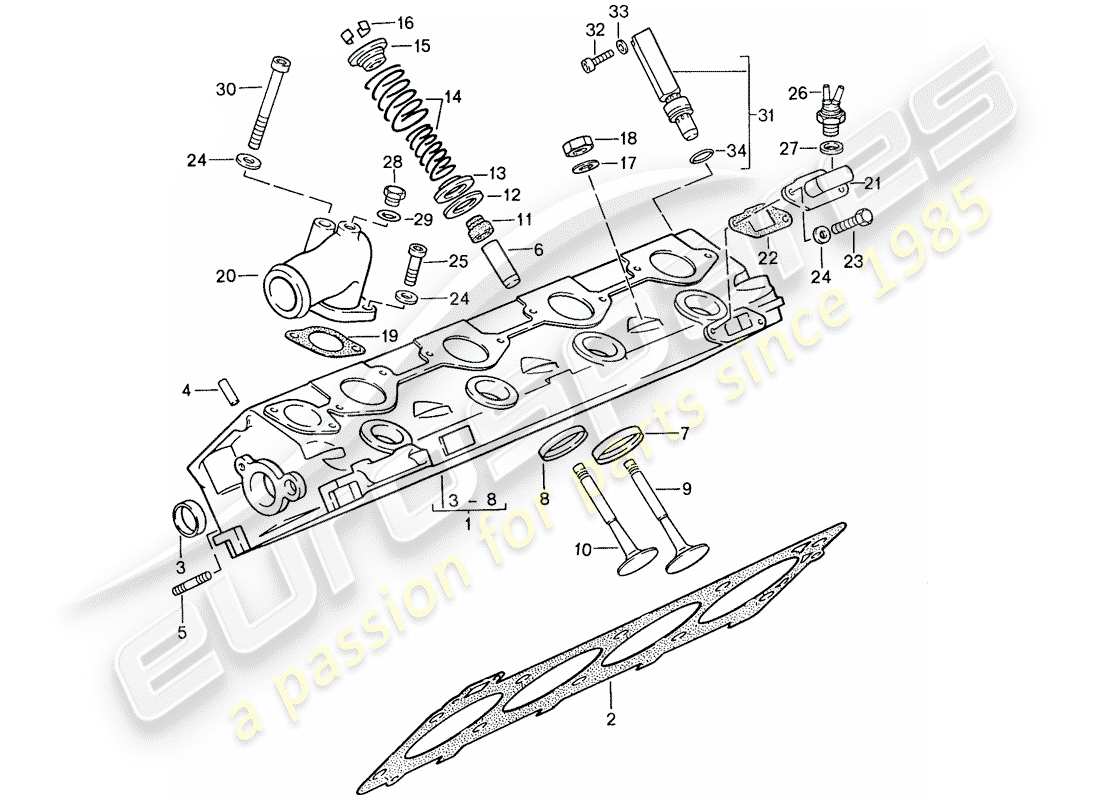 porsche 944 (1991) cylinder head - valves part diagram