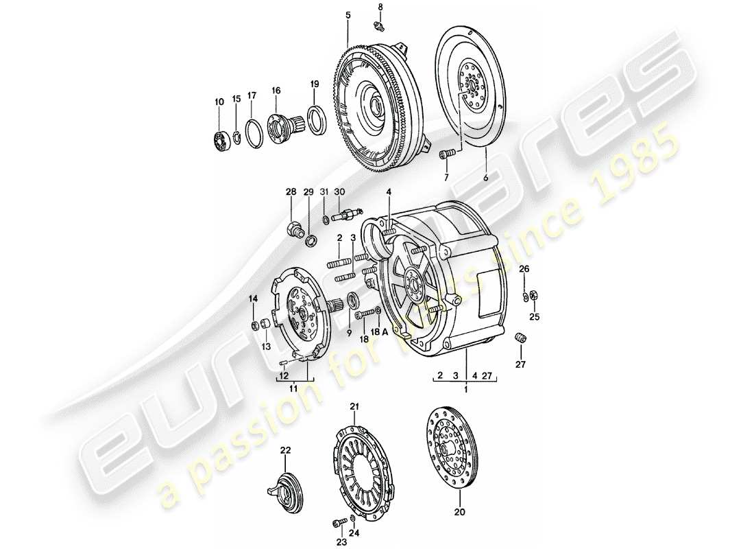 porsche 911 (1979) torque converter - converter housing - spm part diagram