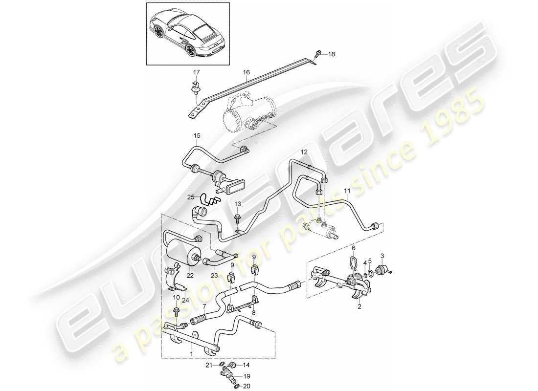 porsche 911 t/gt2rs (2013) fuel collection pipe part diagram