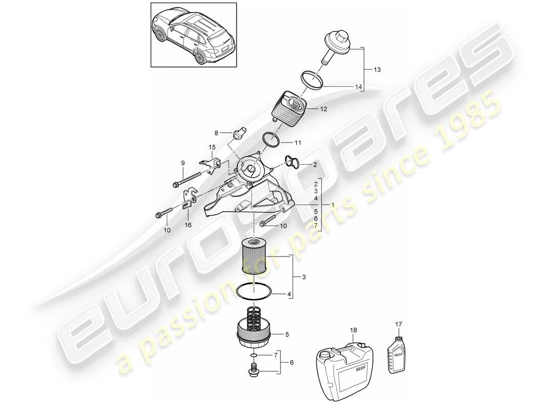 porsche cayenne e2 (2011) oil filter part diagram