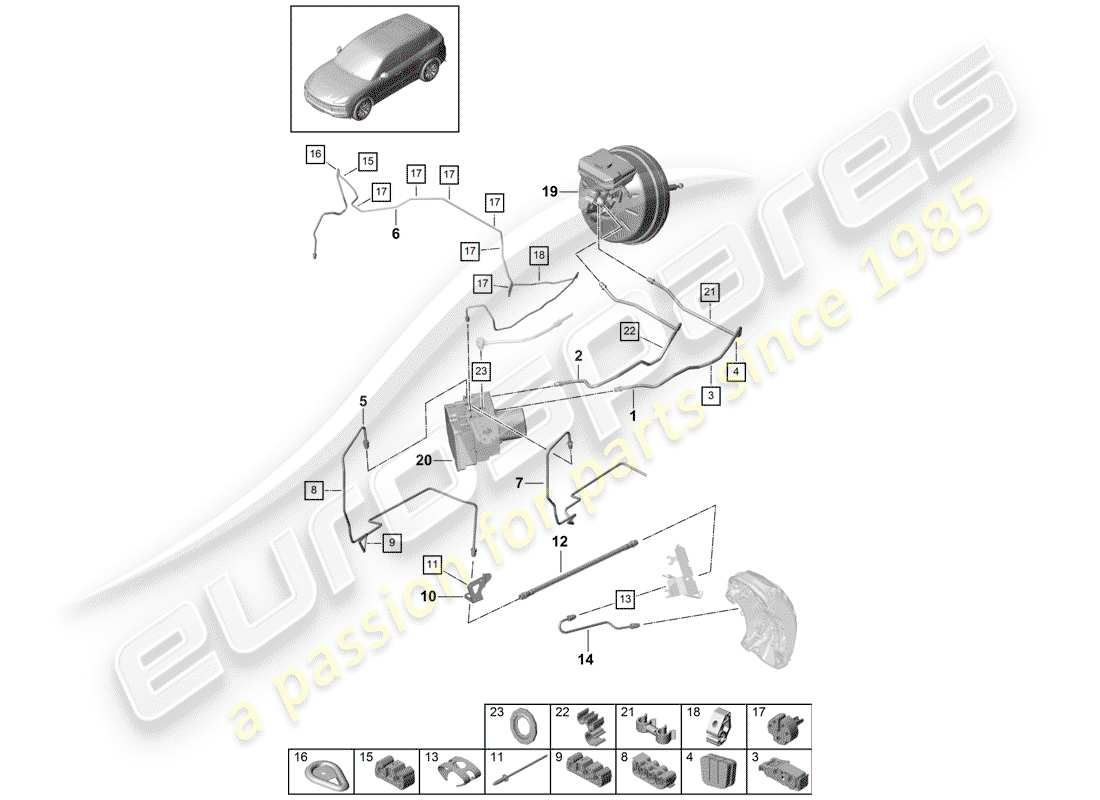 porsche cayenne e3 (2020) brake line part diagram