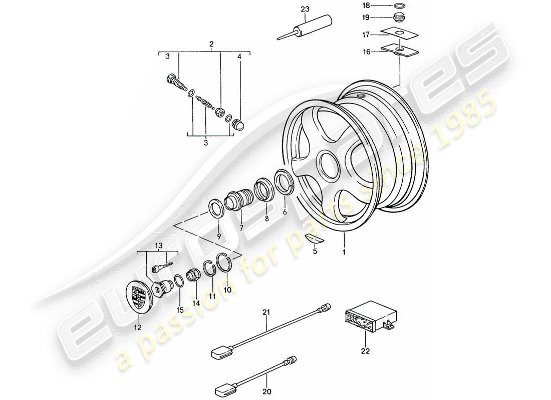 porsche 959 (1987) wheels - tyre - tire pressure control system part diagram