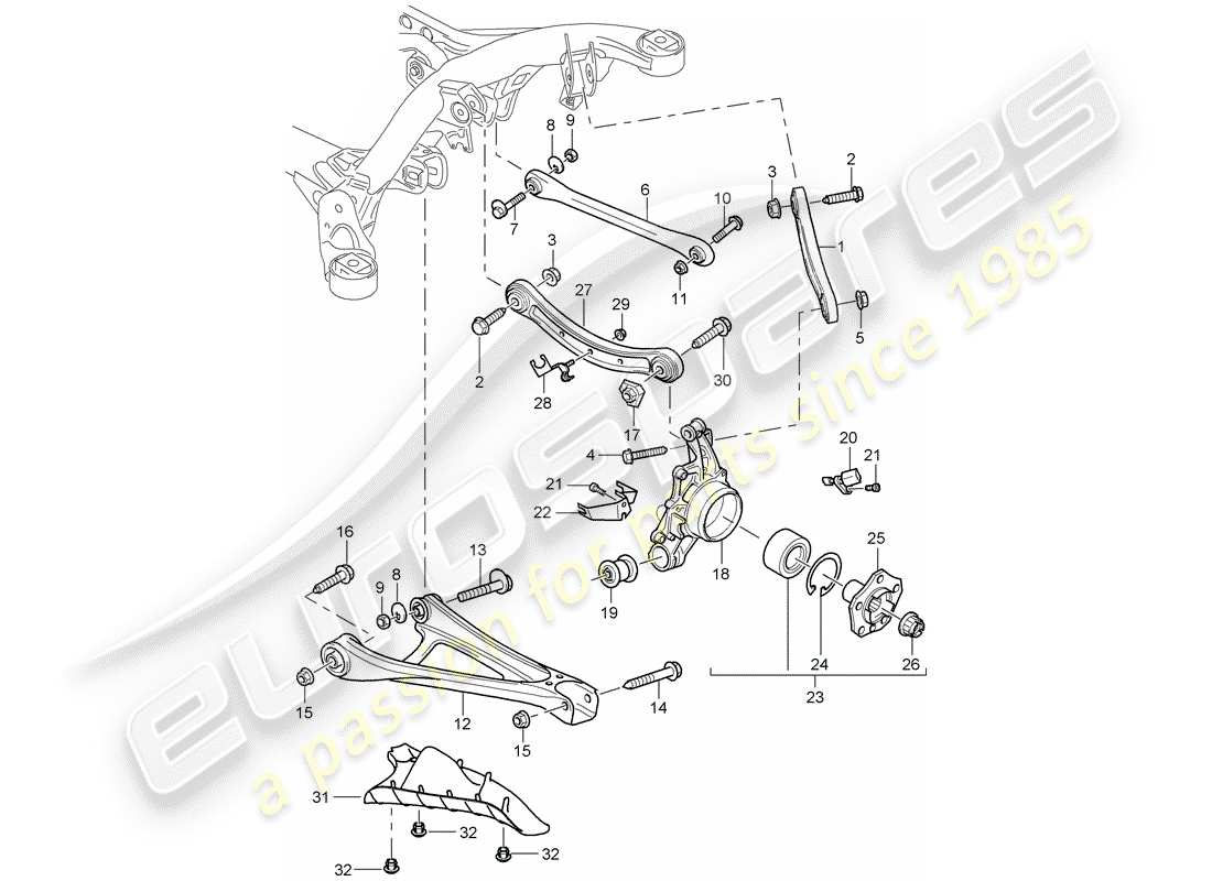 porsche cayenne (2005) rear axle part diagram