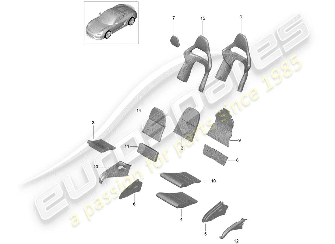 porsche boxster spyder (2016) foam part part diagram