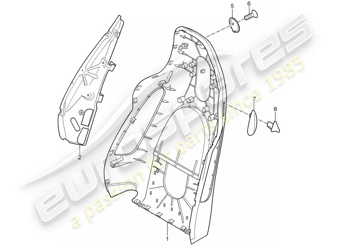 porsche cayman 987 (2007) backrest shell part diagram