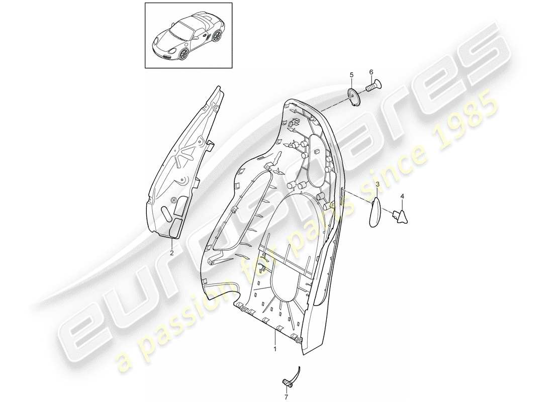 porsche boxster 987 (2011) backrest shell part diagram