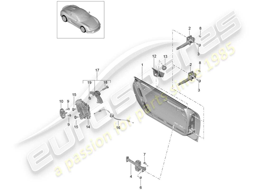 porsche boxster spyder (2016) door shell parts diagram