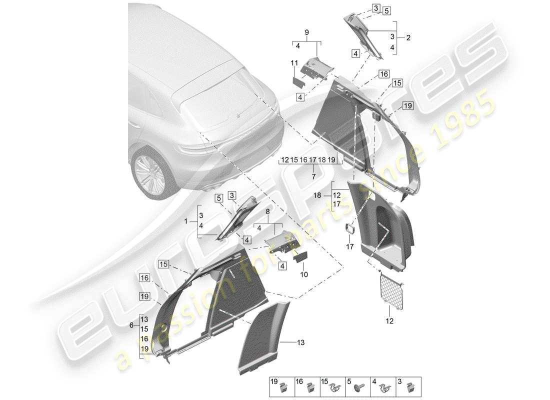 porsche macan (2019) lining part diagram