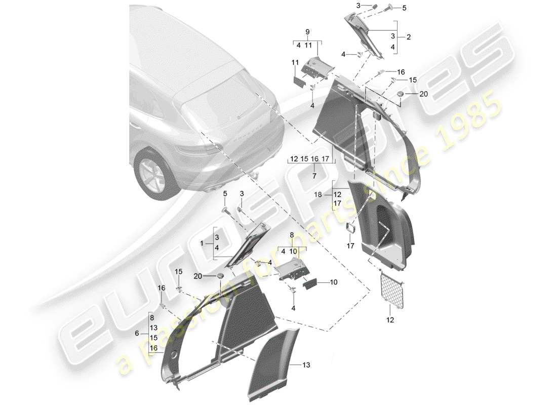 porsche macan (2018) lining part diagram