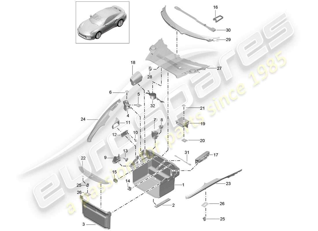 porsche 991 turbo (2020) boot lining part diagram