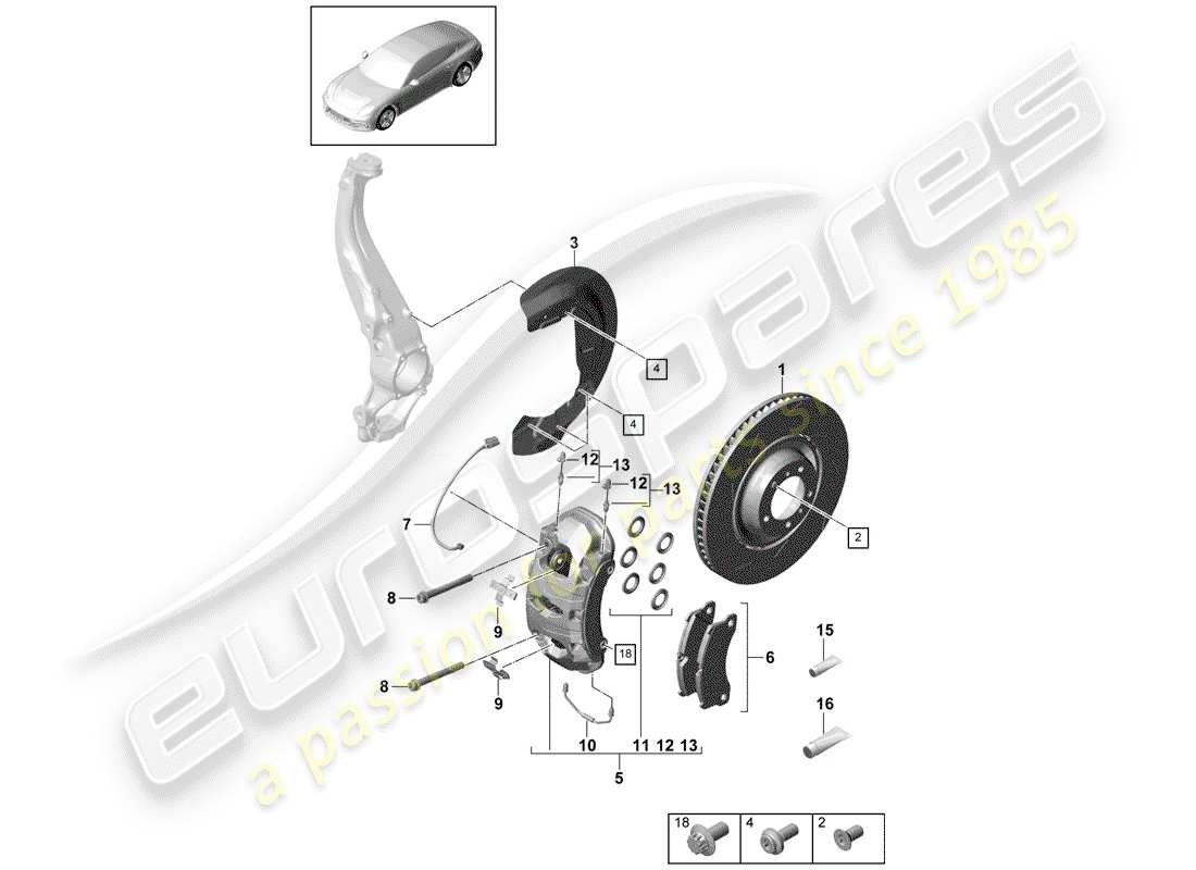 porsche panamera 971 (2019) disc brakes part diagram