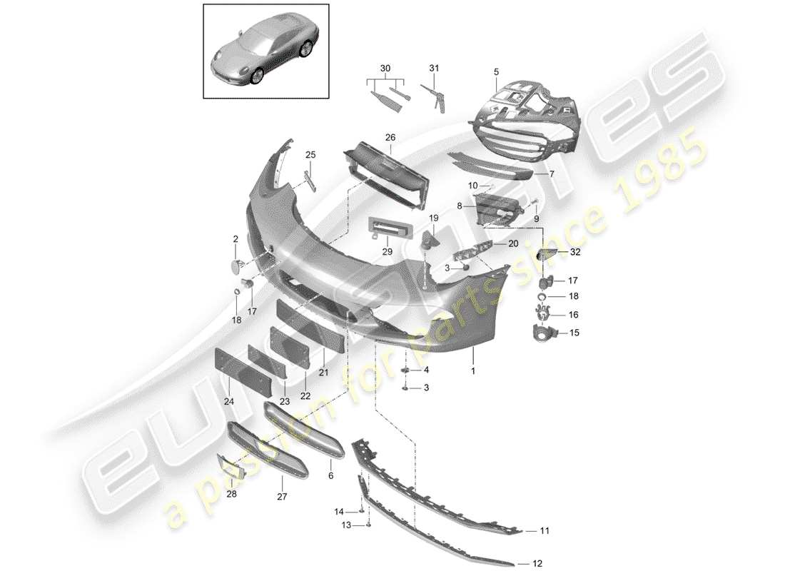 porsche 991 (2014) bumper part diagram