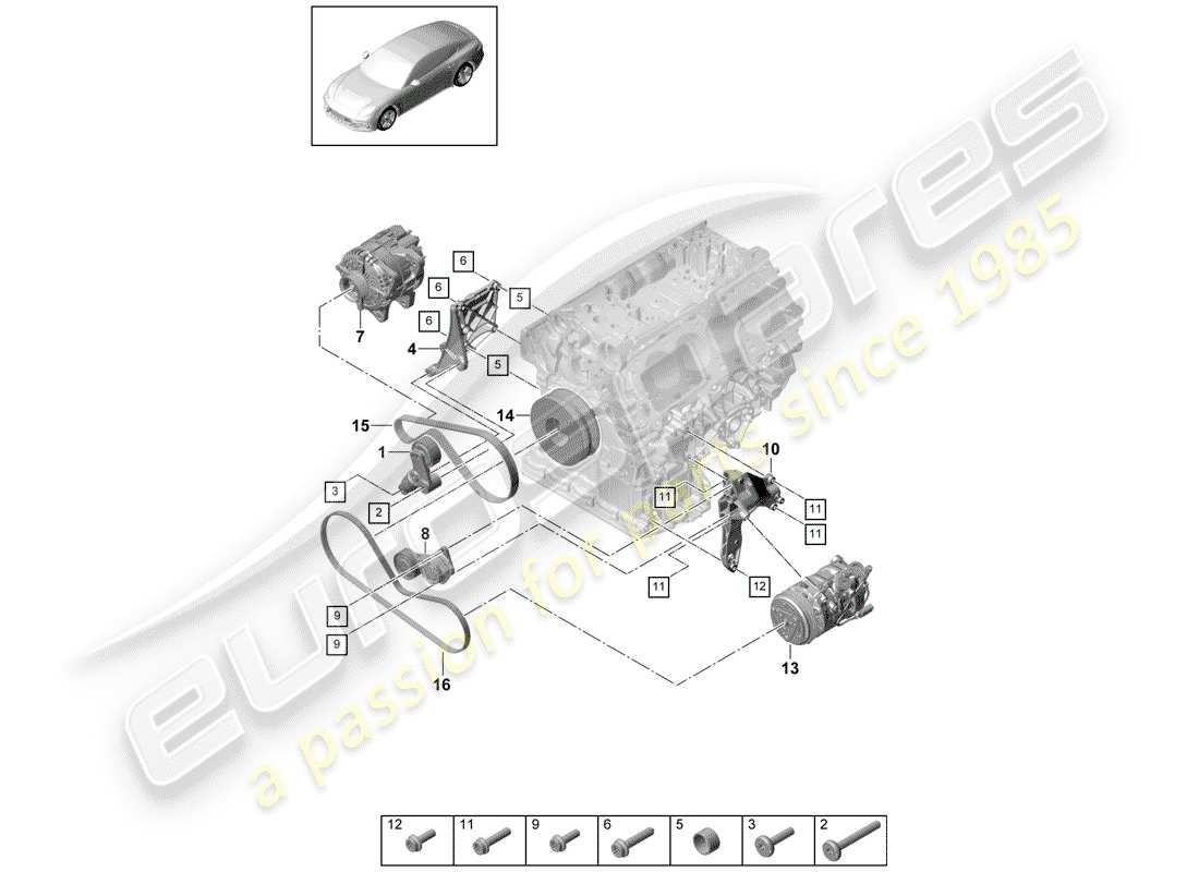 porsche panamera 971 (2019) v-ribbed belt part diagram