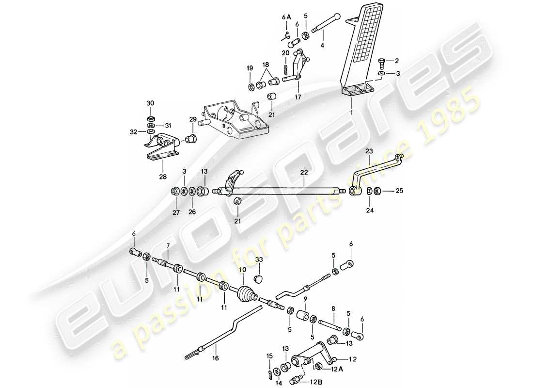 porsche 911 (1986) pedals - throttle control part diagram