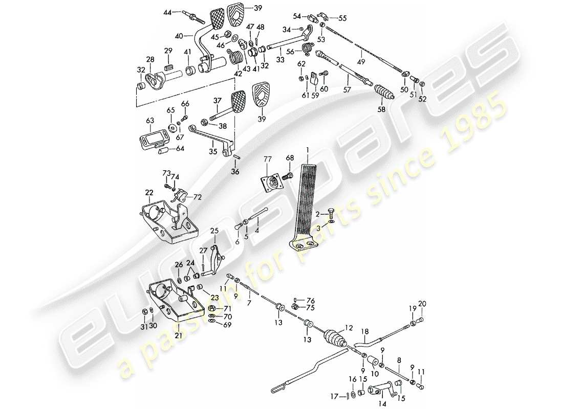 porsche 911/912 (1968) pedals - for vehicles with - manual gearbox part diagram