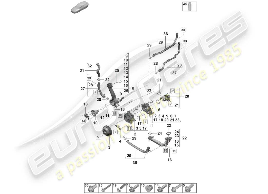 porsche 2019 water pump part diagram