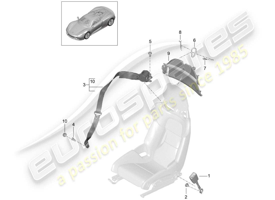 porsche 918 spyder (2015) seat belt part diagram