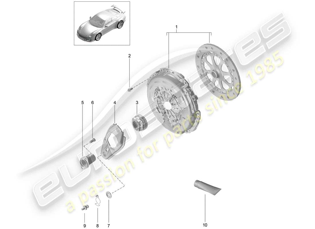 porsche 991r/gt3/rs (2016) clutch part diagram