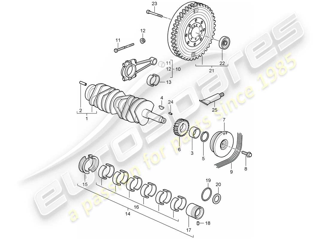 porsche 997 t/gt2 (2008) crankshaft part diagram