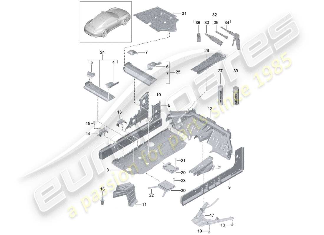 porsche 991 (2016) floor part diagram