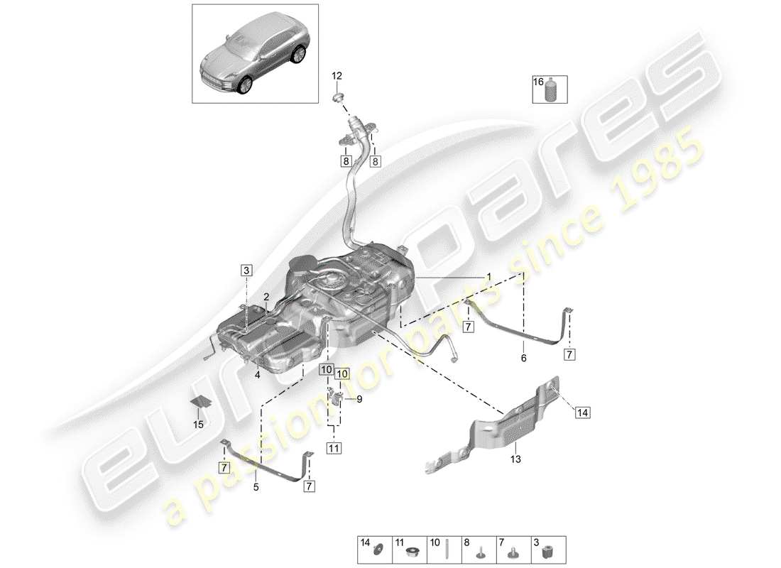 porsche macan (2020) fuel tank with part diagram