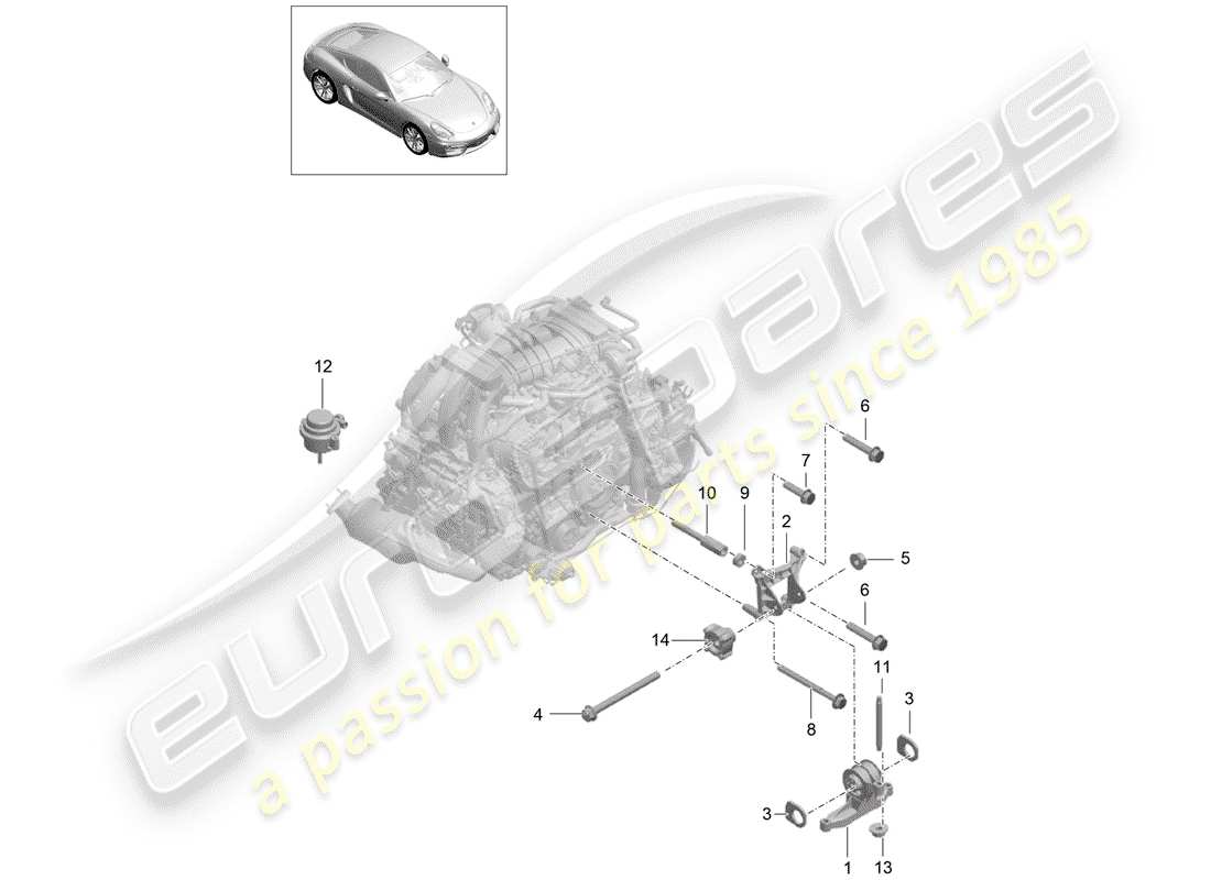 porsche cayman 981 (2015) engine suspension part diagram