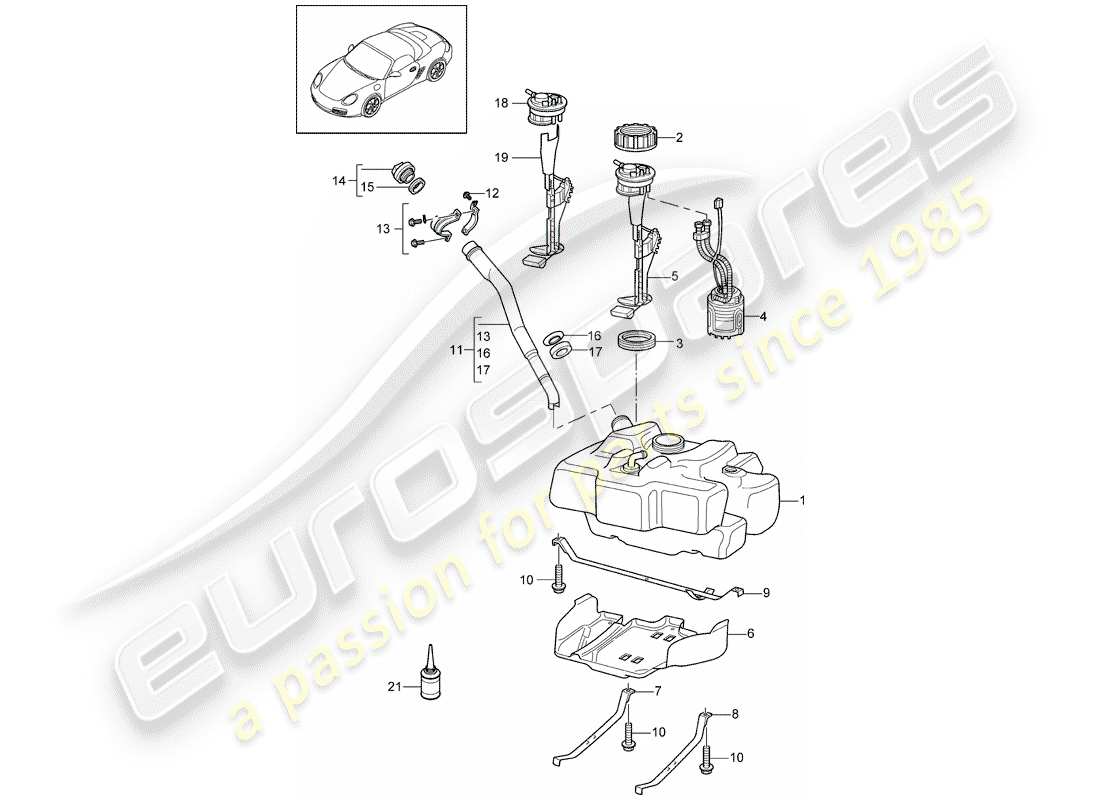 porsche boxster 987 (2009) fuel tank part diagram