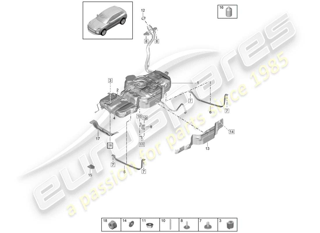 porsche macan (2019) fuel tank with part diagram