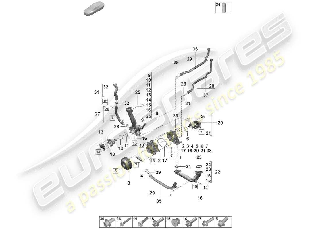 porsche 2020 water pump part diagram