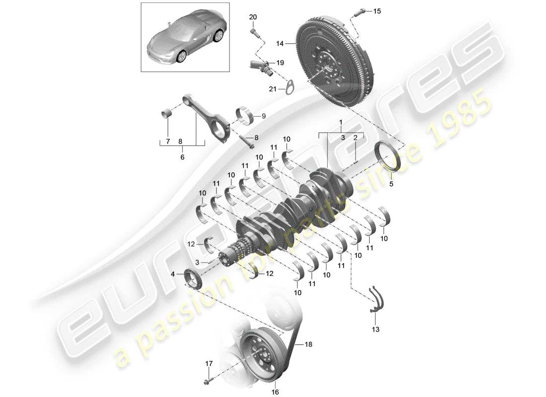 porsche boxster spyder (2016) crankshaft part diagram