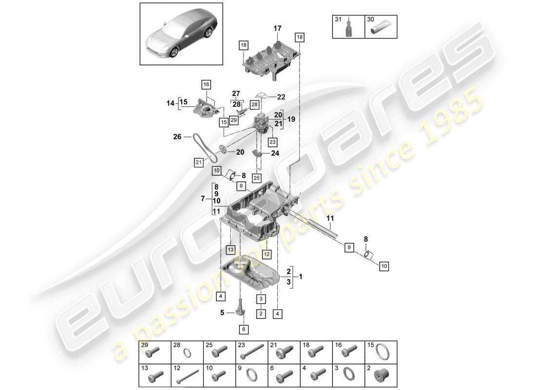 porsche panamera 971 (2017) oil-conducting housing part diagram