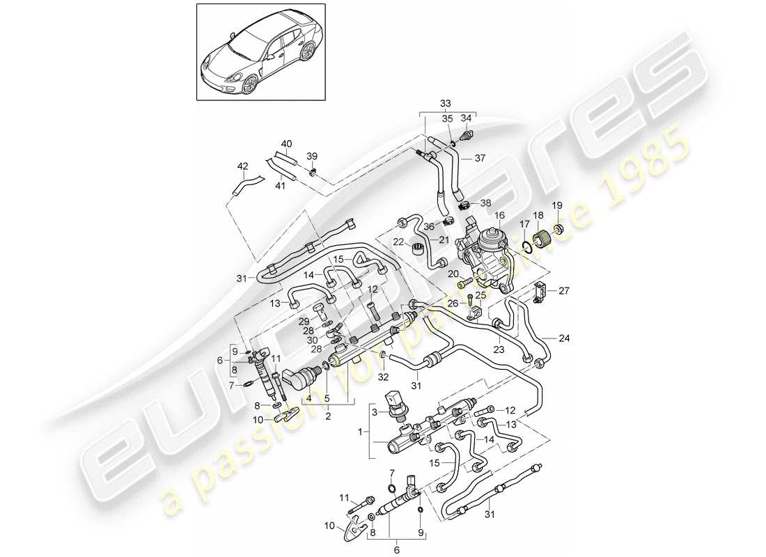 porsche panamera 970 (2013) fuel collection pipe part diagram