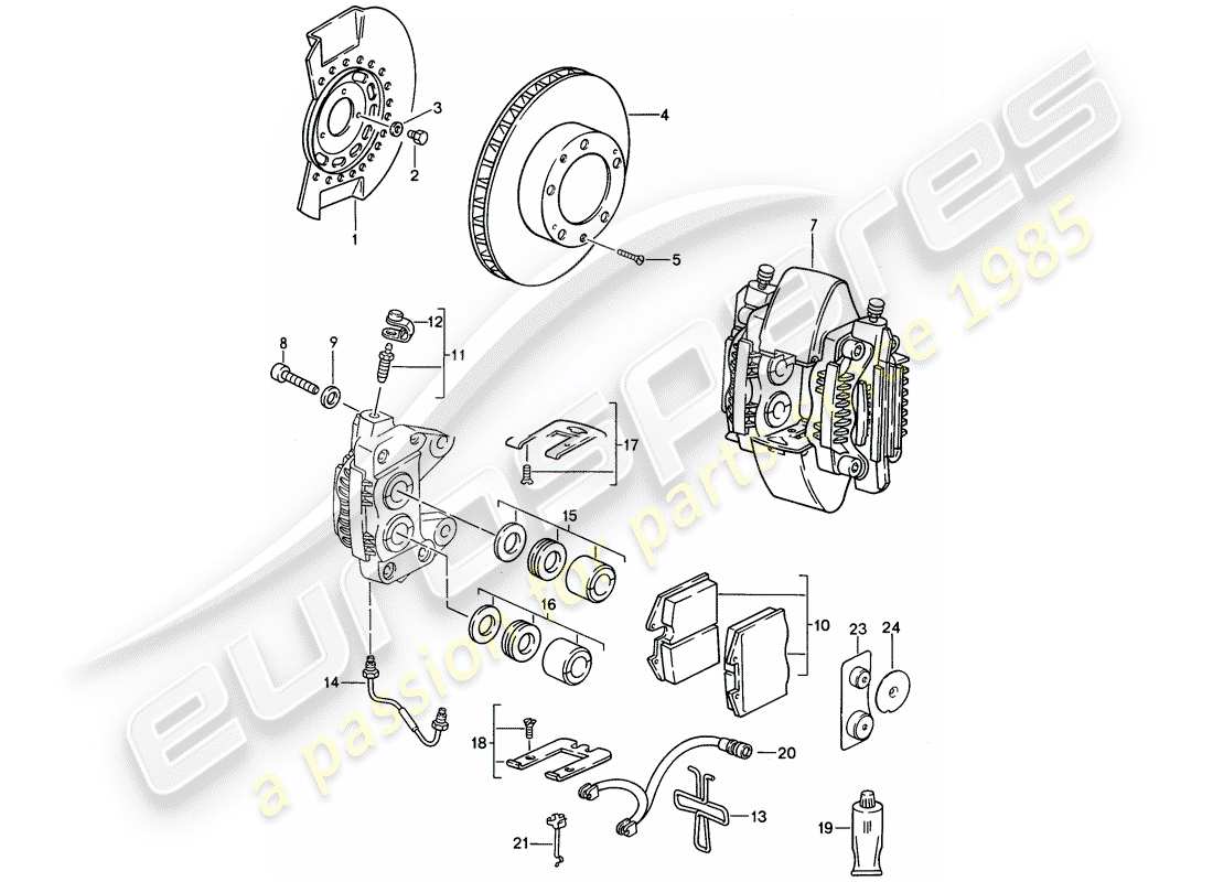 porsche 944 (1990) disc brakes - front axle part diagram