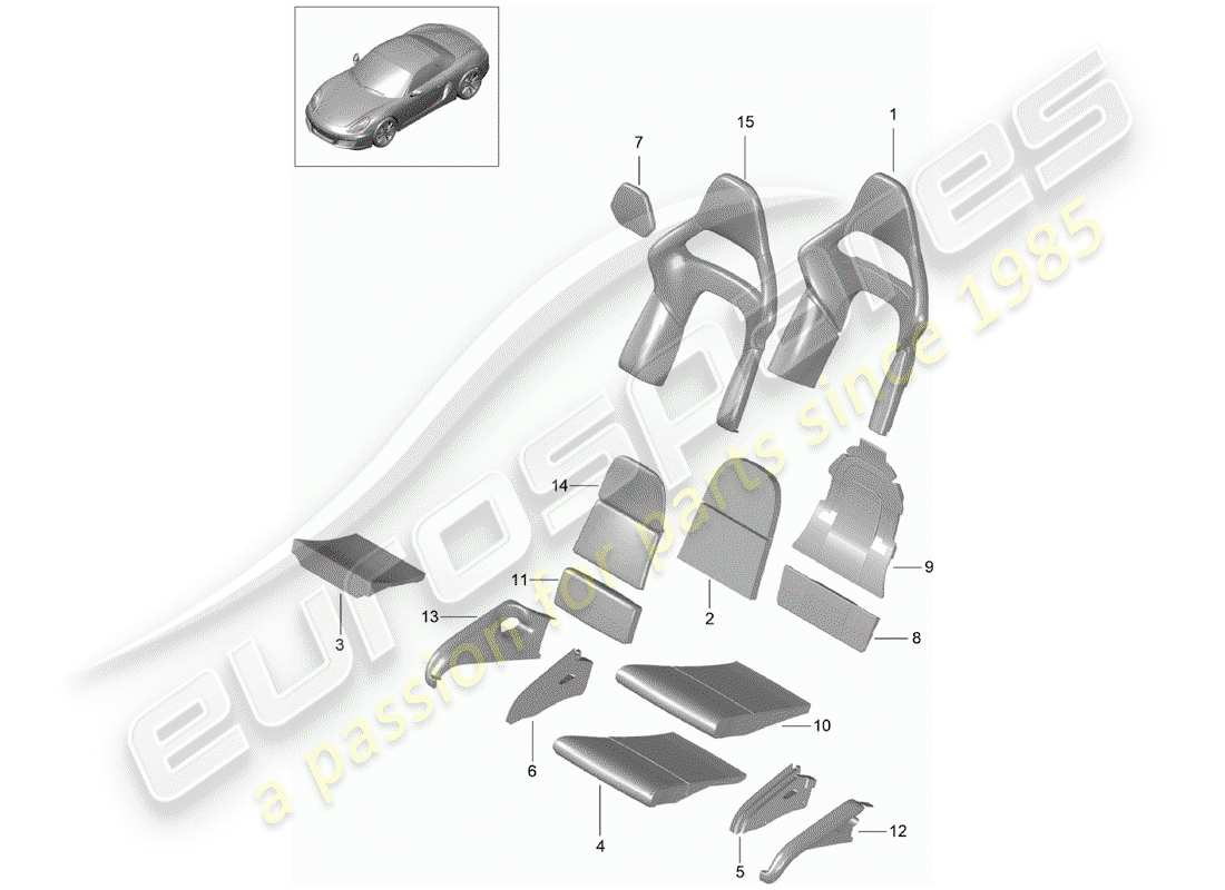 porsche boxster 981 (2015) foam part part diagram