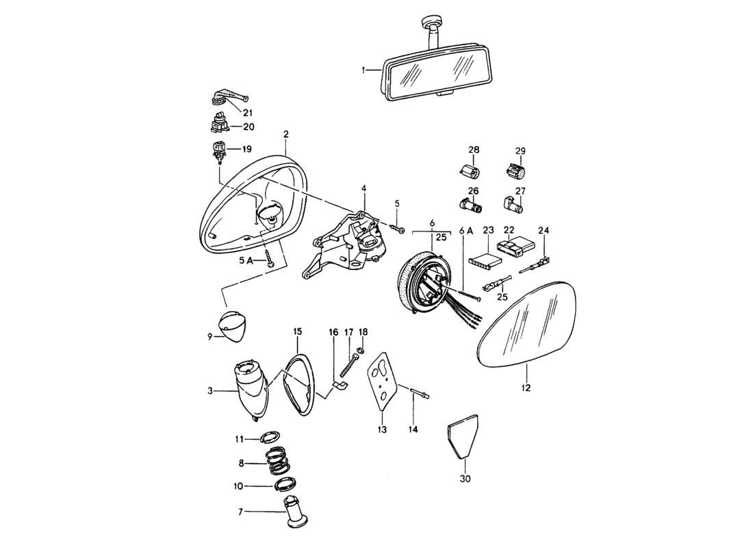 porsche 964 (1994) rear view mirror inner - rear view mirror part diagram