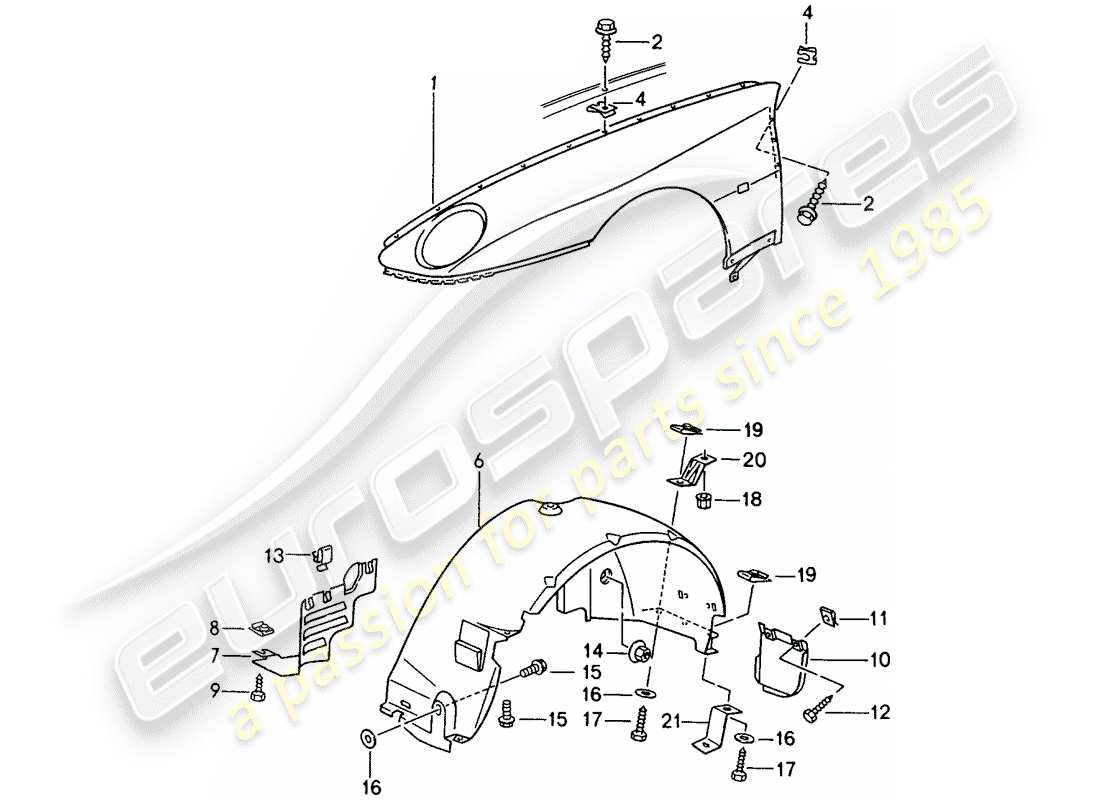 porsche 968 (1995) fender part diagram