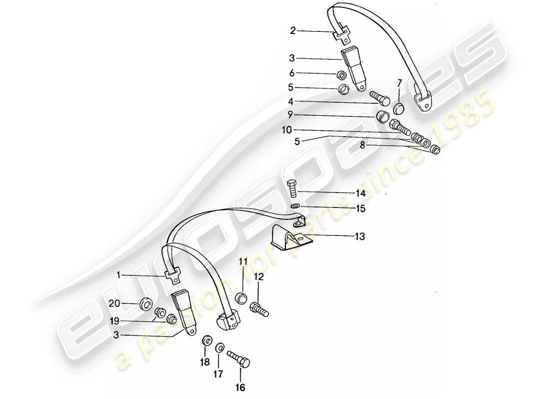 porsche 959 (1988) seat belt part diagram