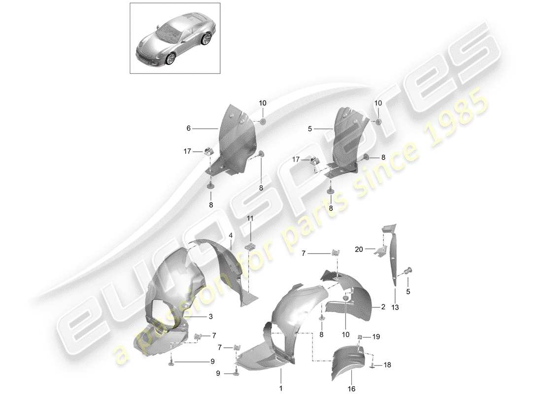 porsche 991r/gt3/rs (2020) wheelhouse protector part diagram