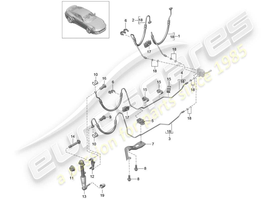 porsche 991 turbo (2020) hydraulic line part diagram