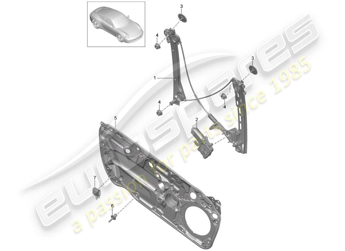 porsche 991 (2014) window regulator part diagram