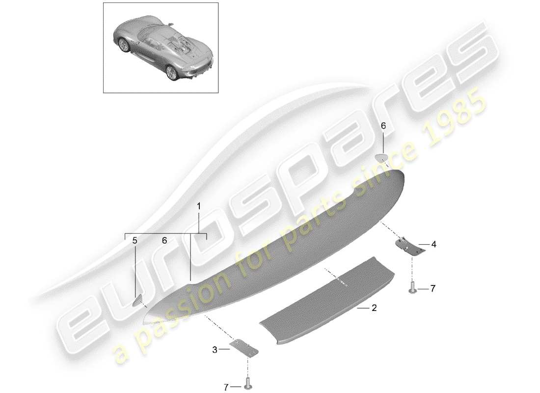 porsche 918 spyder (2015) rear spoiler part diagram