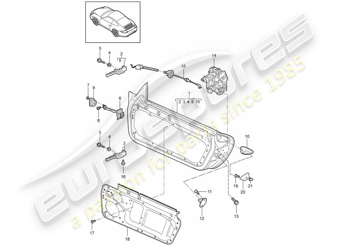 porsche 997 gen. 2 (2012) door shell part diagram