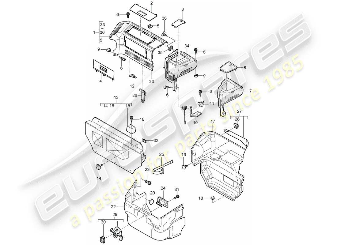 porsche 997 gen. 2 (2009) luggage compartment part diagram