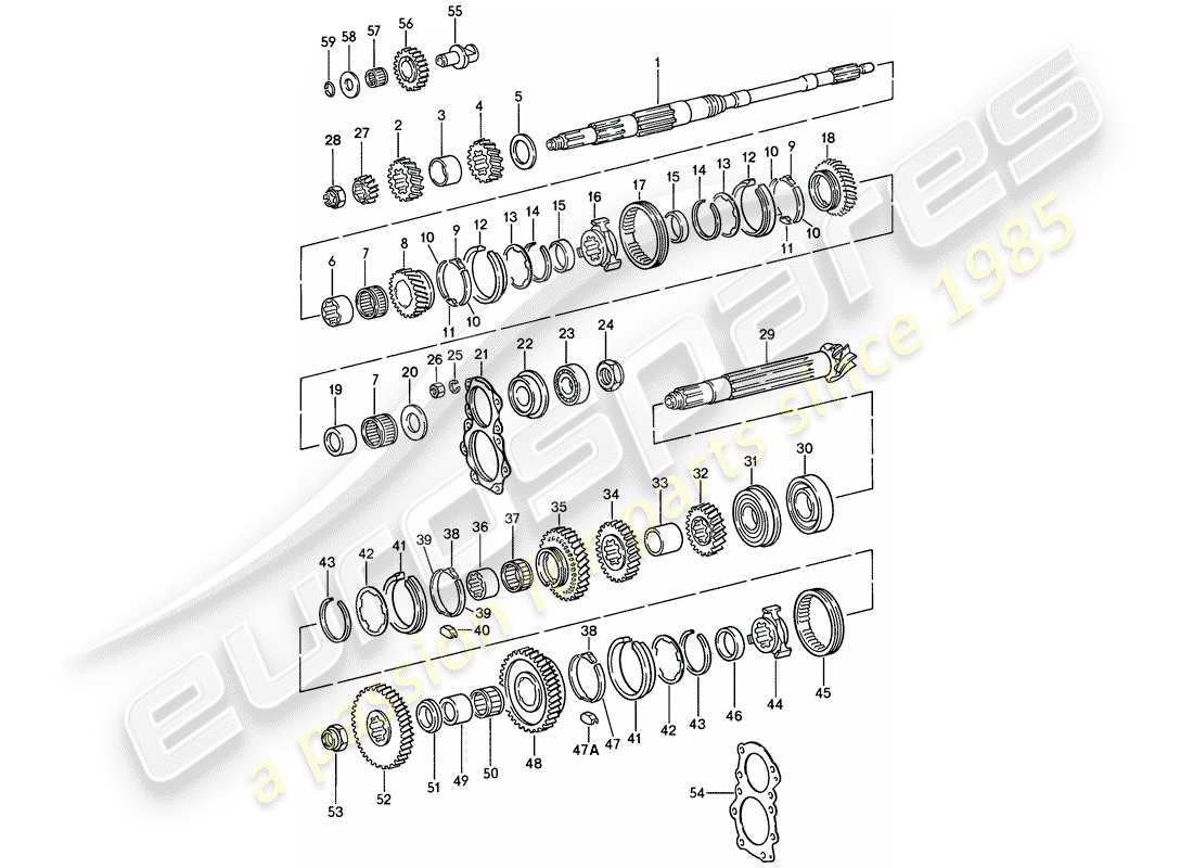 porsche 911 (1984) gears and shafts - 4-speed part diagram