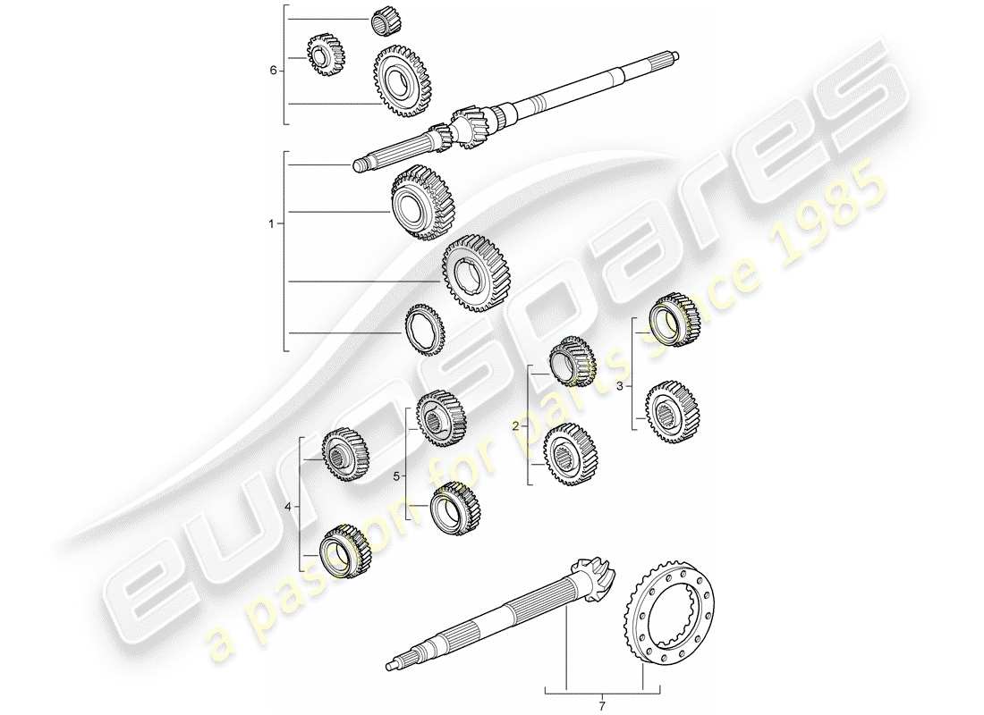 porsche 997 t/gt2 (2009) gear wheel sets part diagram