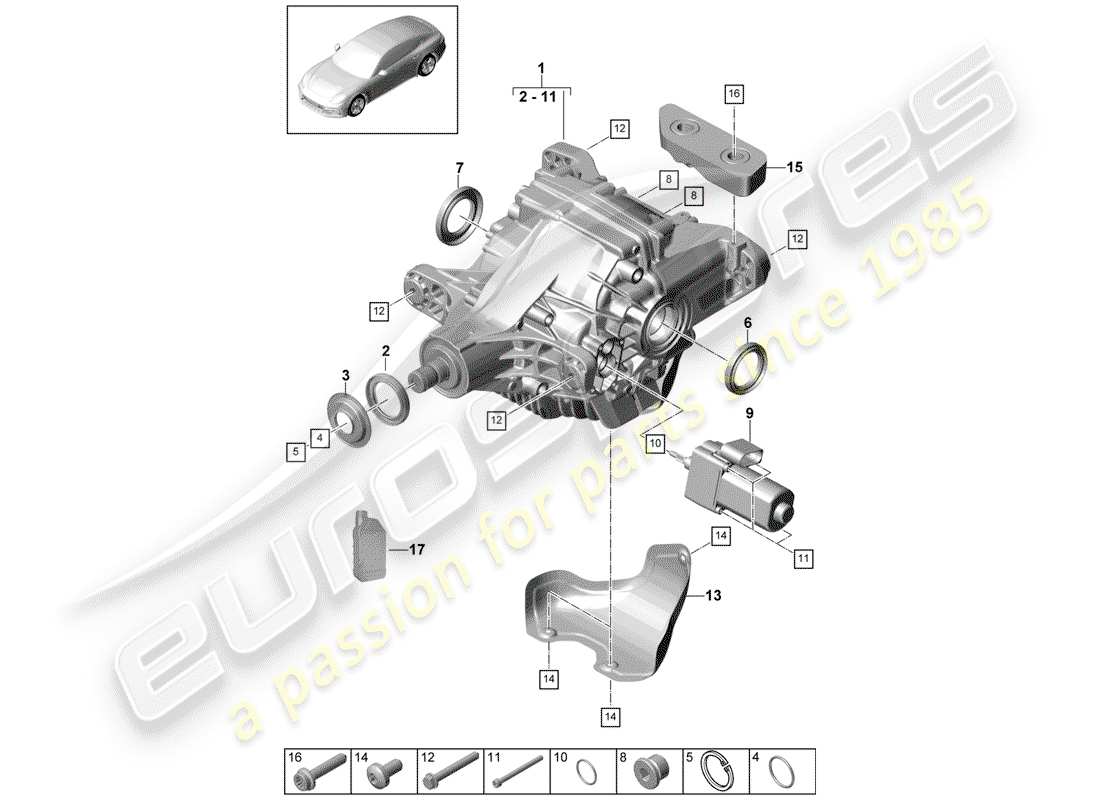 porsche panamera 971 (2019) rear axle differential part diagram