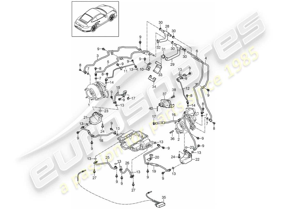 porsche 911 t/gt2rs (2013) exhaust gas turbocharger part diagram