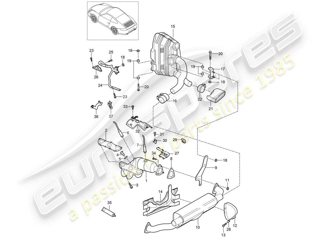 porsche 997 gen. 2 (2010) exhaust system part diagram