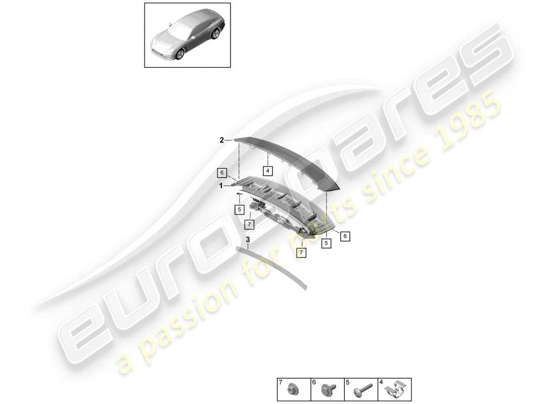 porsche panamera 971 (2020) rear spoiler part diagram